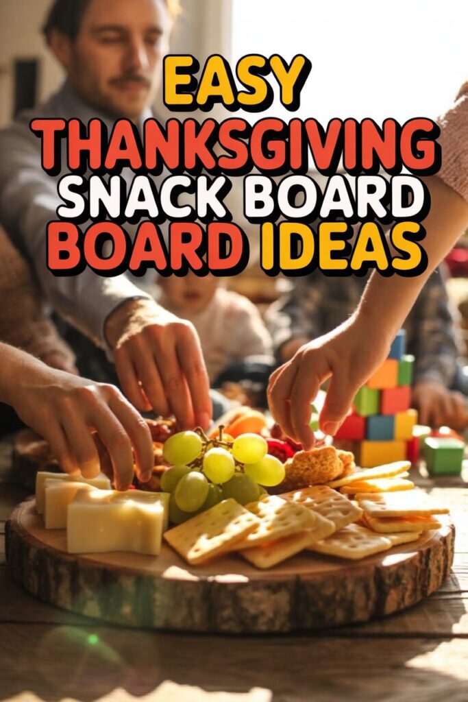 Beautiful Thanksgiving snack ideas with cheese, grapes, pumpkin, and rosemary on a rustic wooden board