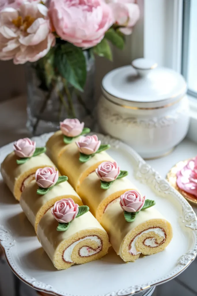 Pink Rose Swiss Roll Cakes