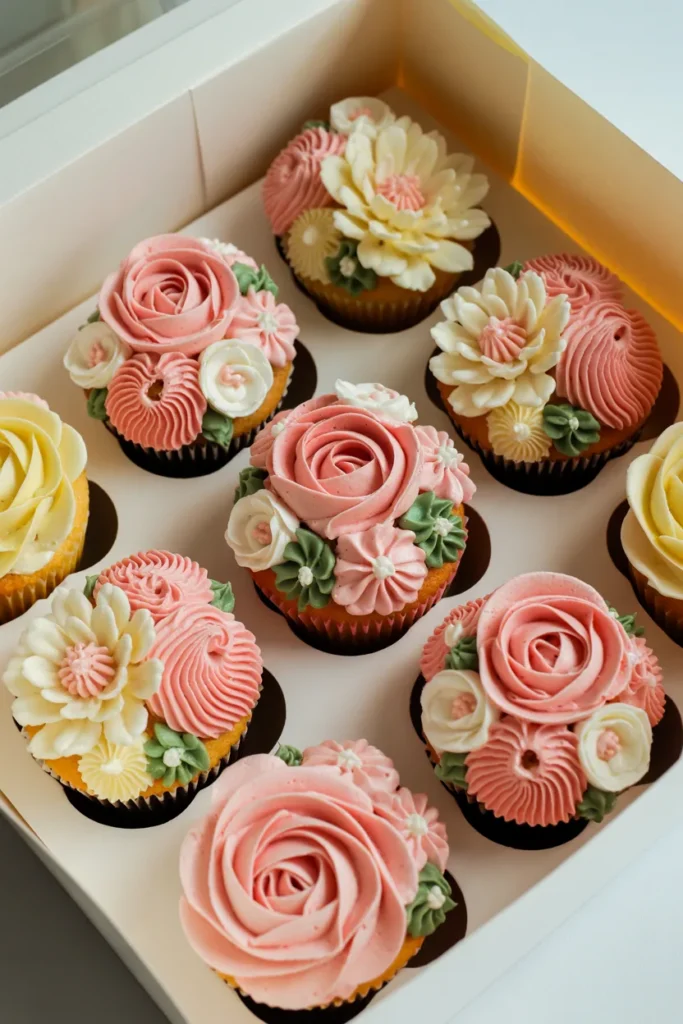 Floral Pink Buttercream Cupcakes