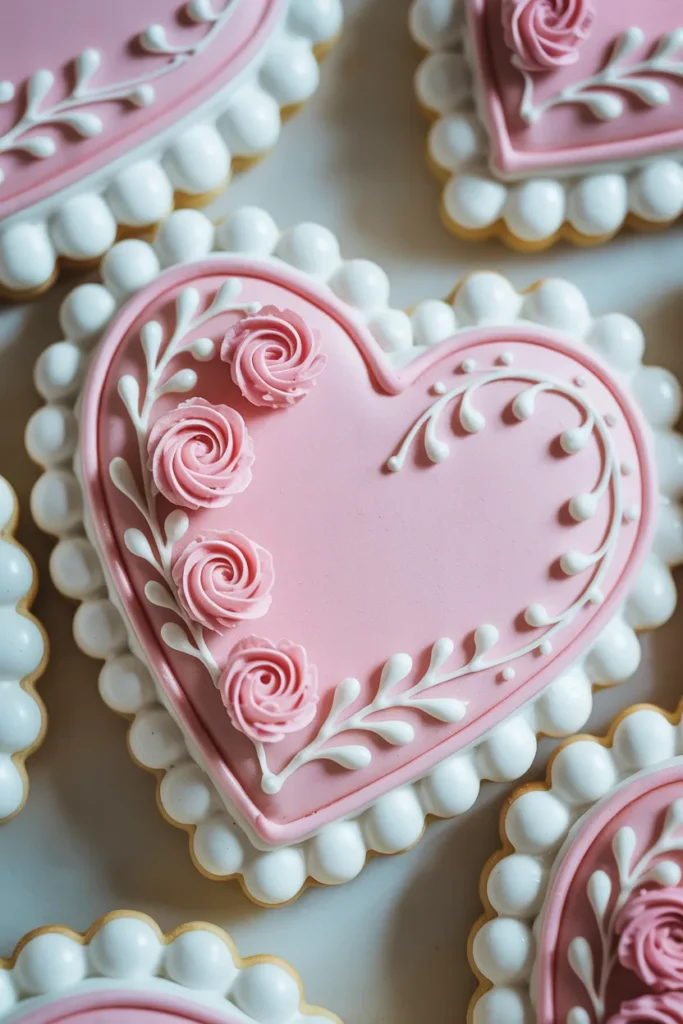 Vintage-Inspired Pink Heart Cookies