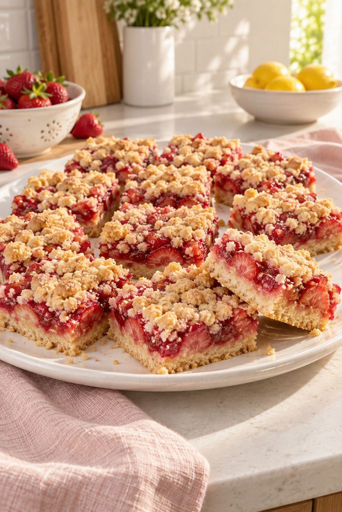 Oatmeal crumble bars with a strawberry jam center