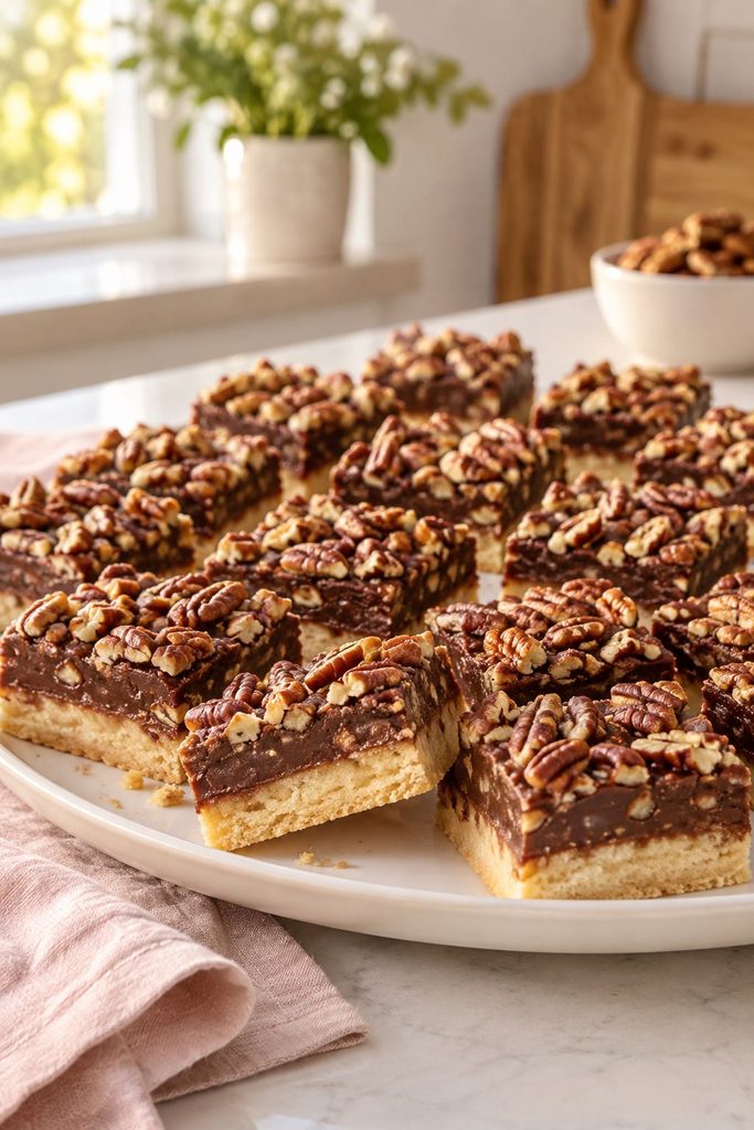 Thick squares of chocolate fudge studded with chopped Snickers pieces