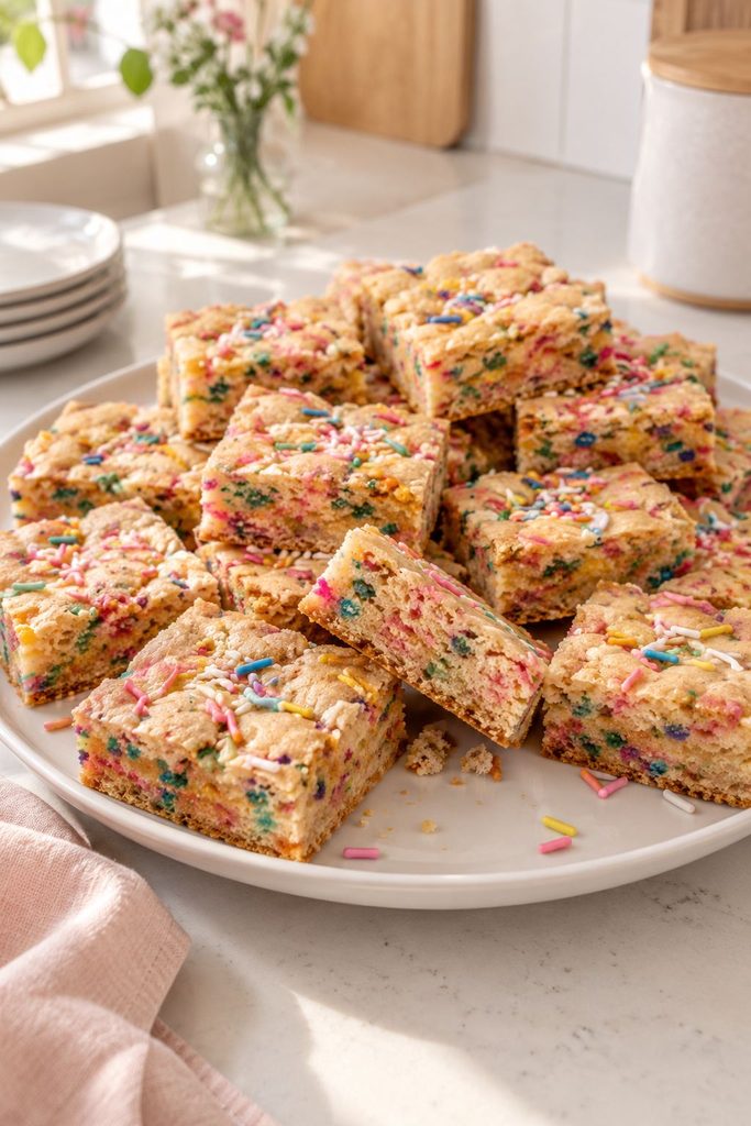 Pastel funfetti blondies studded with sprinkles