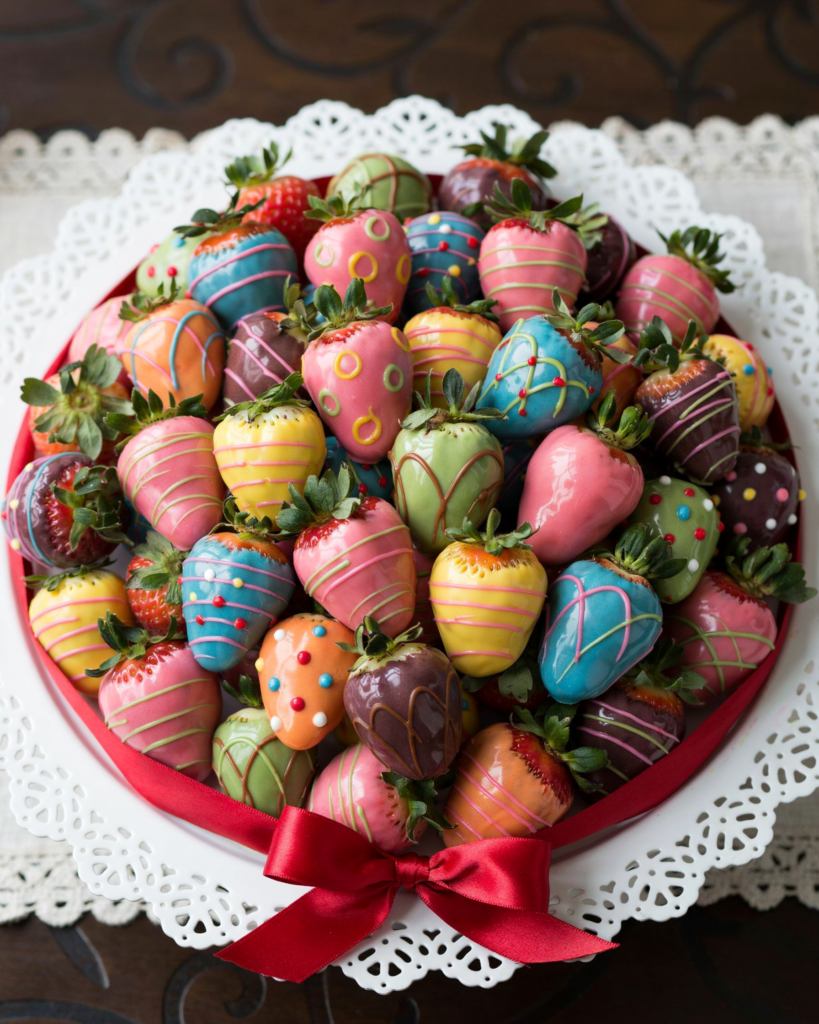 rainbow chocolate covered strawberry bouquet
