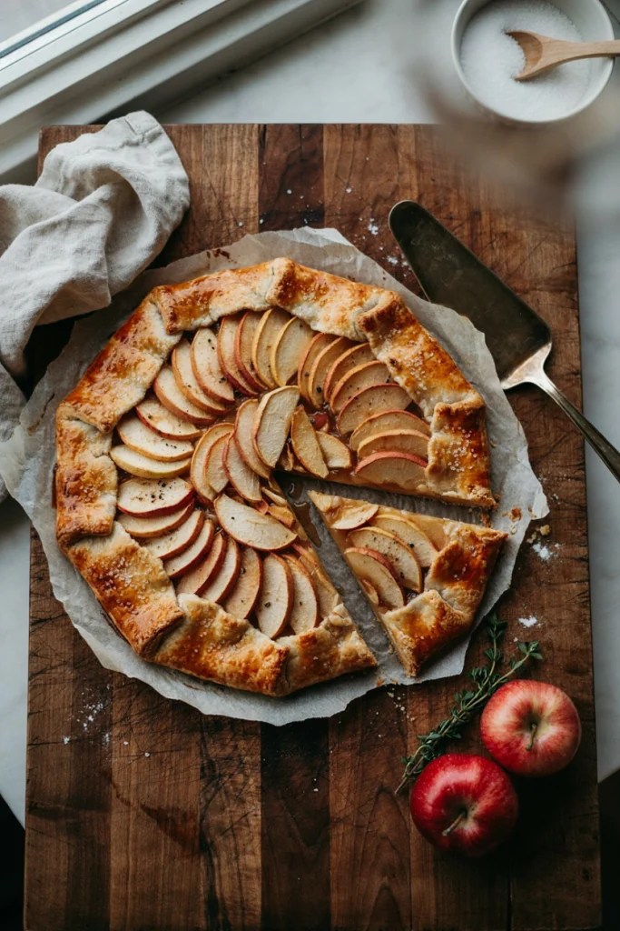 Rustic apple galette with a golden folded crust