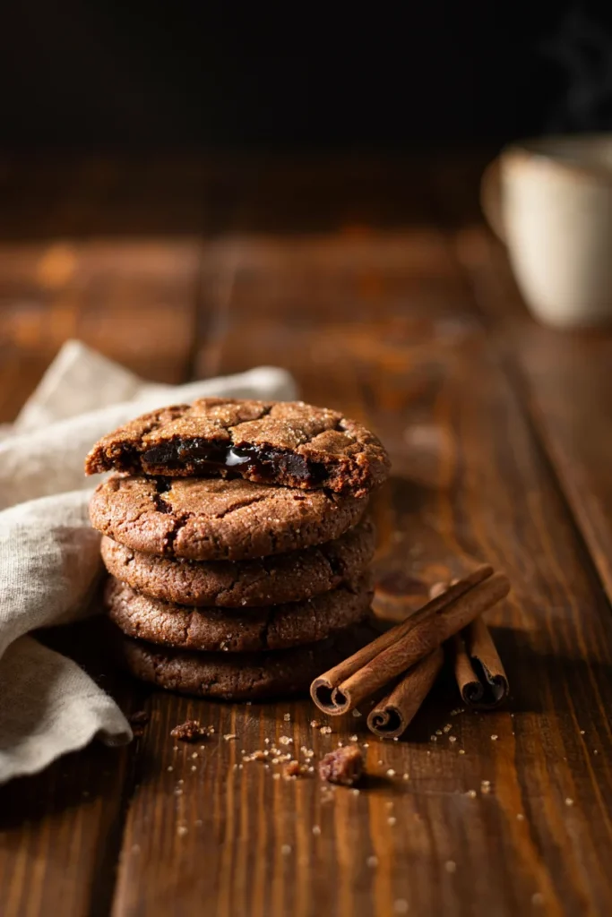 Chewy molasses gingersnap cookies with crackled sugar-crusted tops stacked on a plate