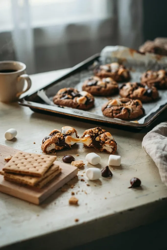 S'mores cookies with toasted marshmallows and melted chocolate chunks