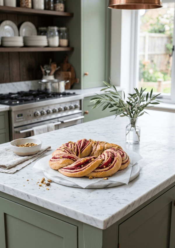 Raspberry Pistachio Holiday Wreath Bread