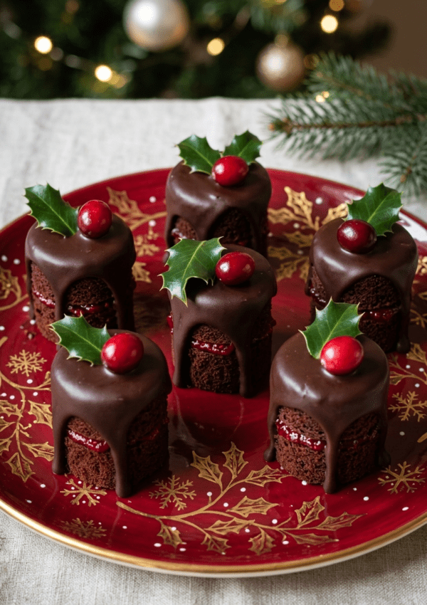 Chocolate Cranberry Christmas Mini Cakes