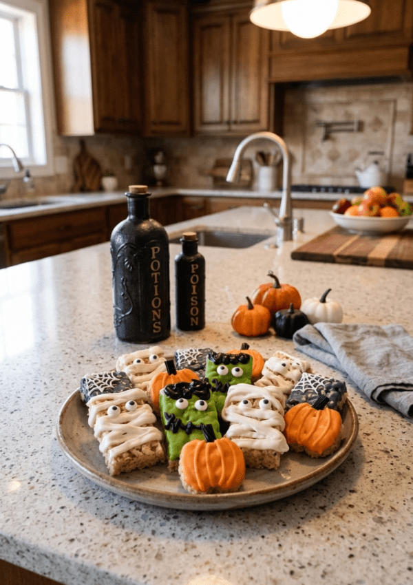 Halloween Rice Krispie Treats (Easy Spooky Marshmallow Squares)