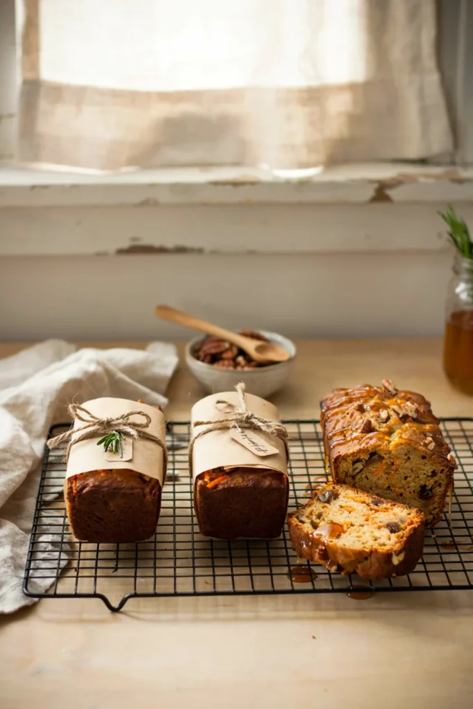 Mini carrot cake loaves drizzled with ginger-spiced glaze
