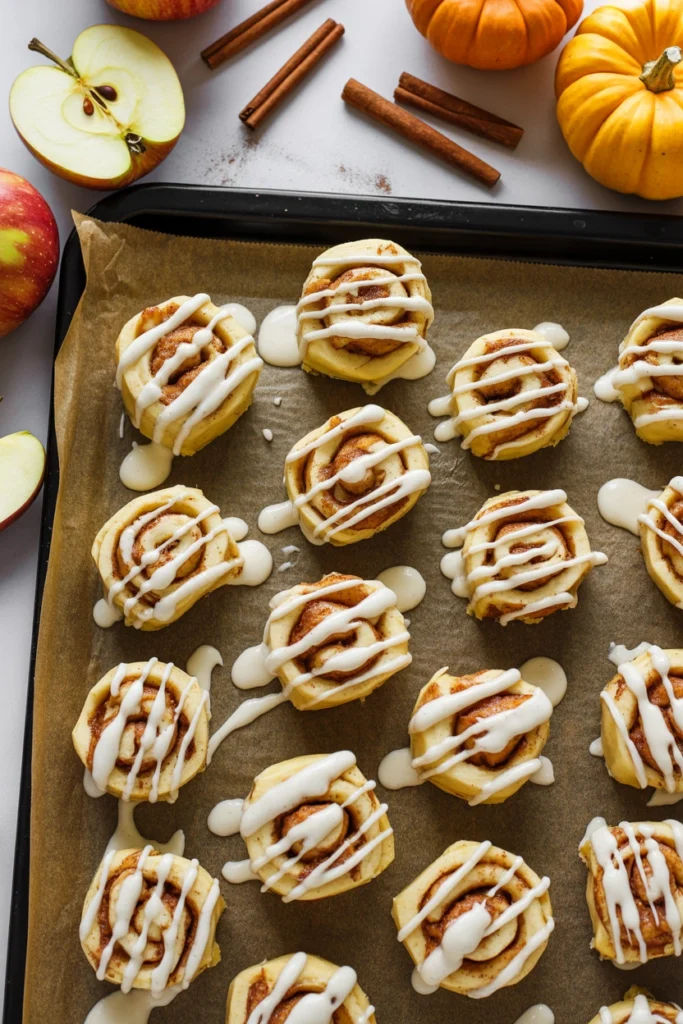 Mini cinnamon roll apple bites drizzled with icing