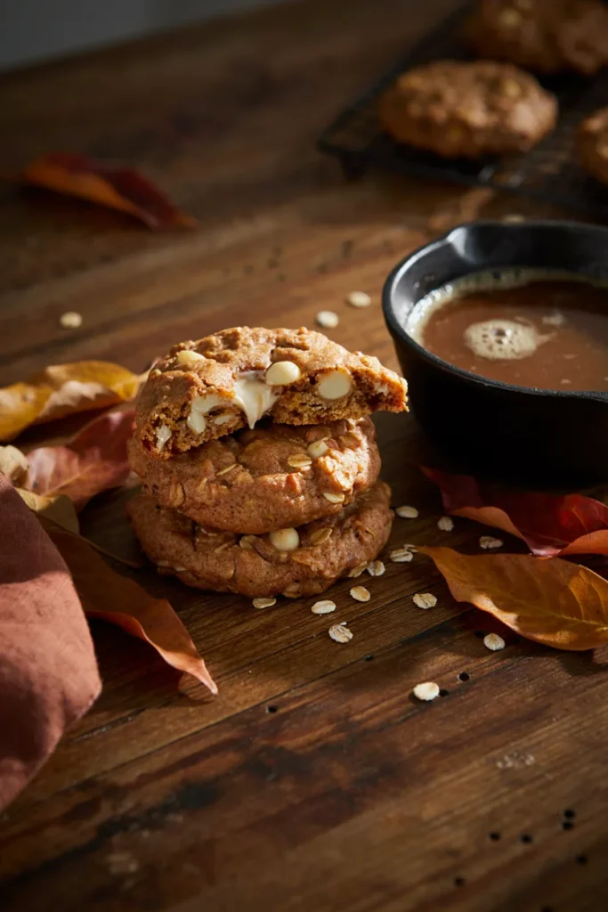 Brown butter pumpkin oatmeal cookies with white chocolate chips