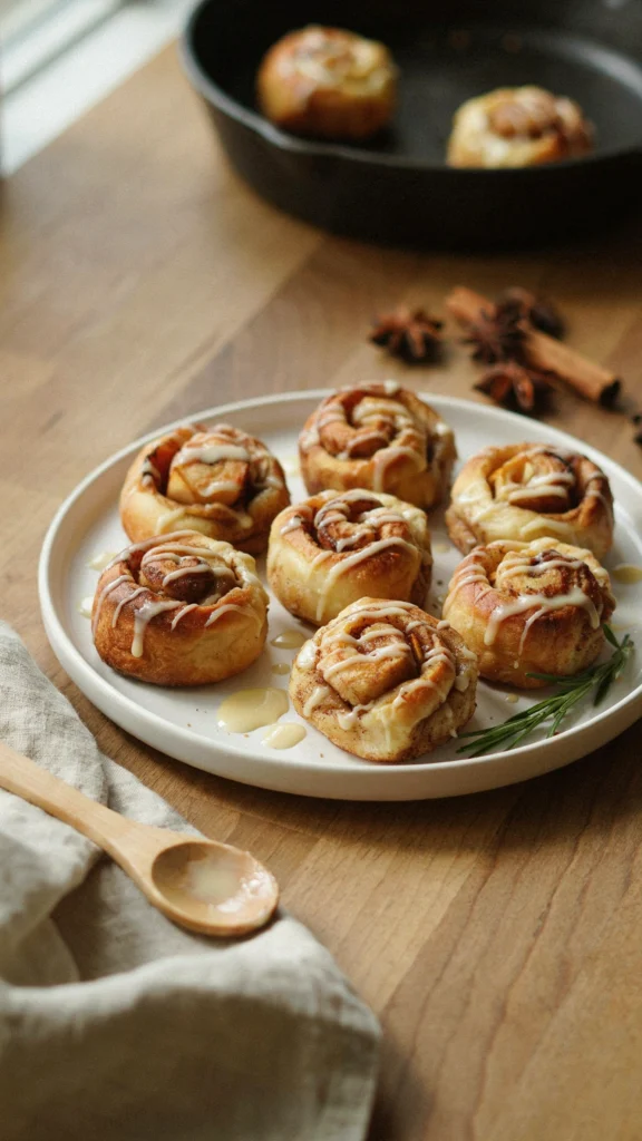 Mini cinnamon roll apple bites drizzled with icing