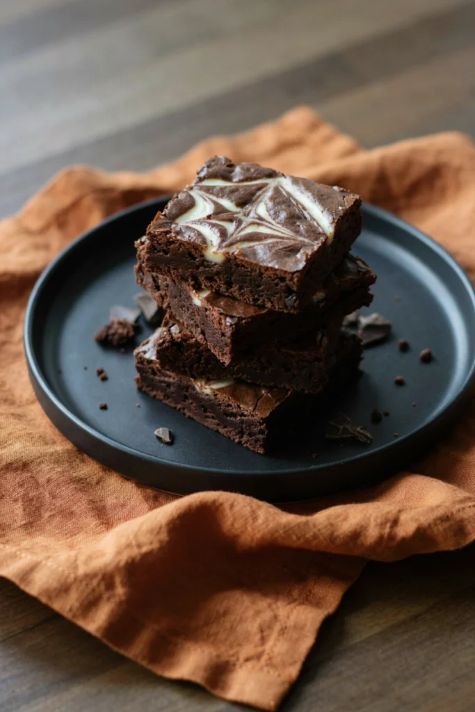 Fudgy brownie squares swirled with cheesecake batter in a spiderweb pattern