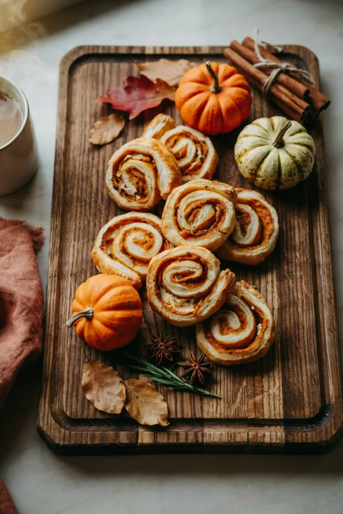 Pumpkin spice cream cheese puff pastry pinwheels