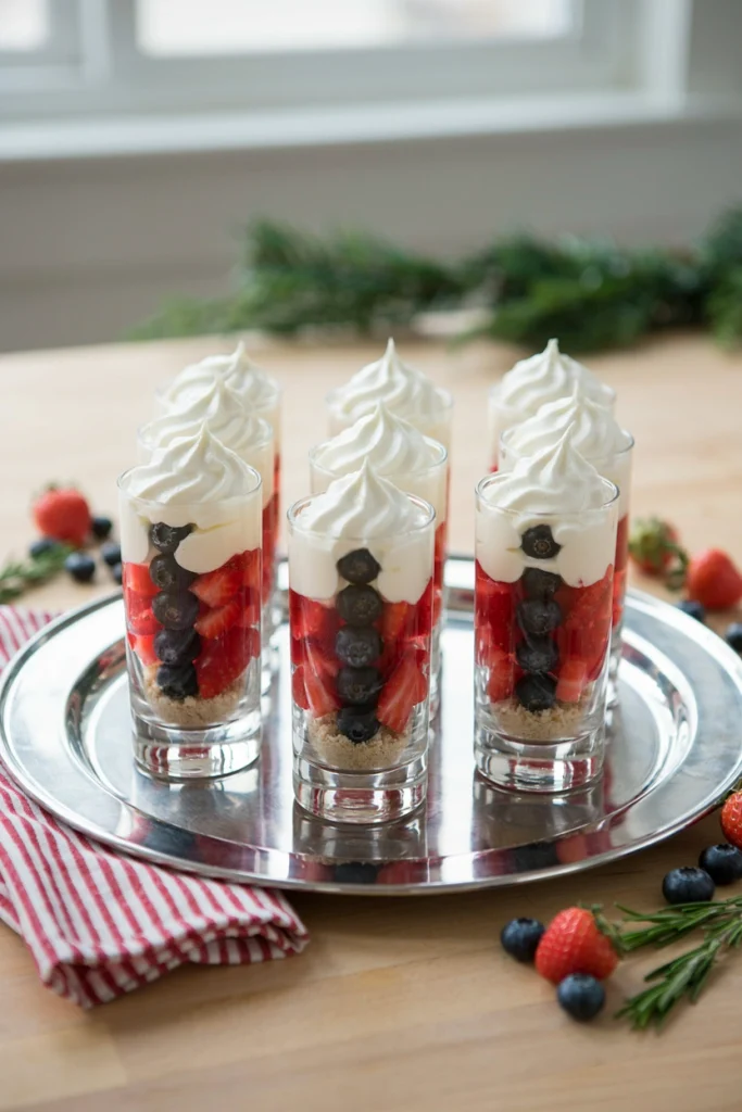 Cone-shaped white meringue cookies with a red-tipped hat and a tiny piped beard, arranged like a village of little gnomes on a plate.