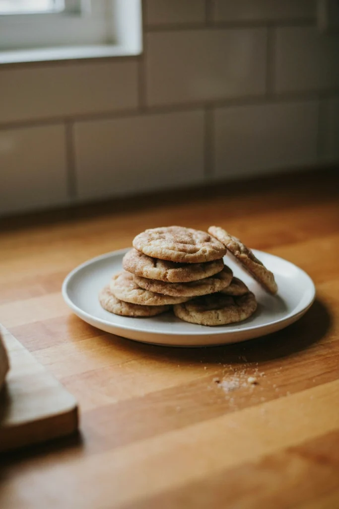 Cinnamon-dusted snickerdoodles stacked with crackled tops