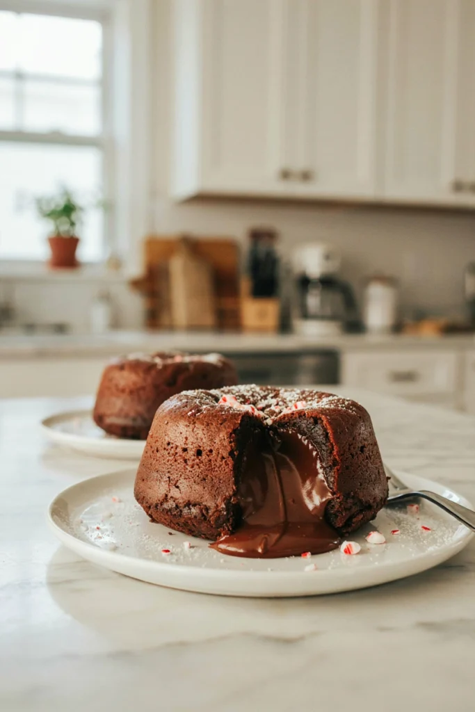 Individual peppermint chocolate lava cakes with molten centers