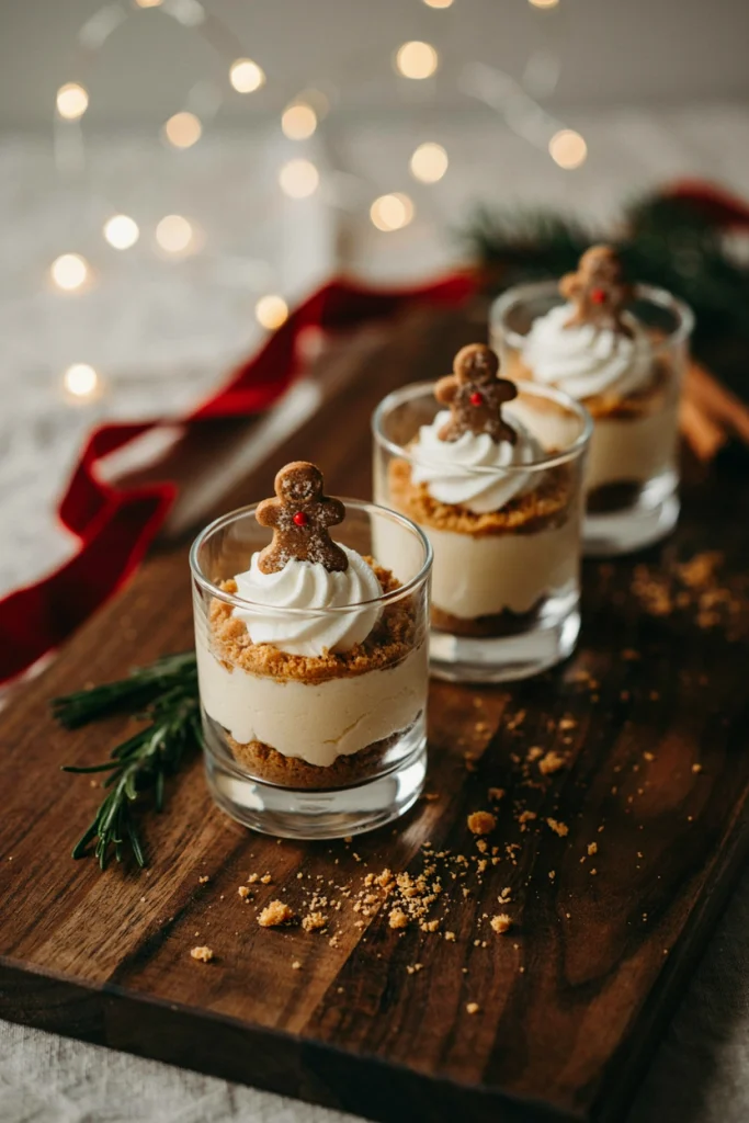 Individual cups layered with gingersnap crumbs and spiced cheesecake filling, topped with whipped cream