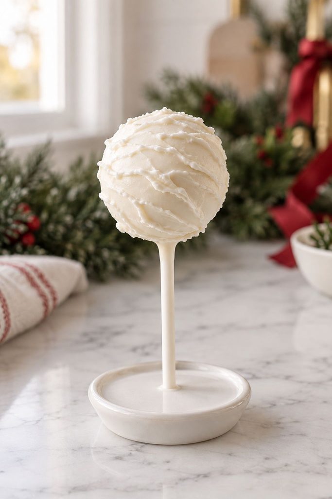 White cake pop textured to look like a drift of snow