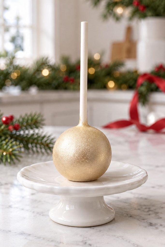 Champagne colored cake pop brushed with soft metallic lustre dust