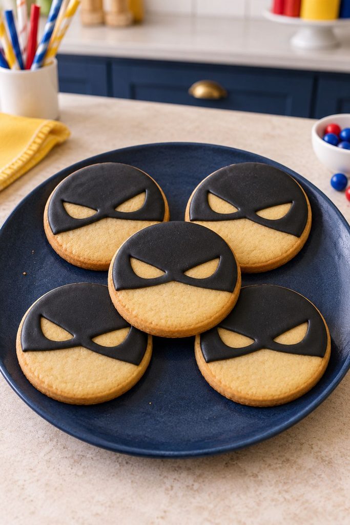 Cookie with a full matte black mask covering the top half