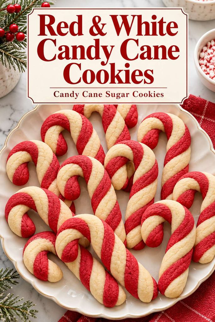 Close-up of red and white twisted sugar cookies