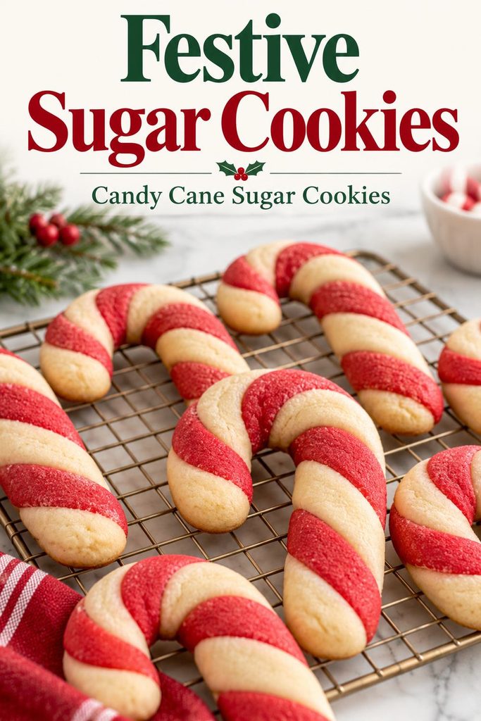 Festive candy cane sugar cookies served on a holiday table