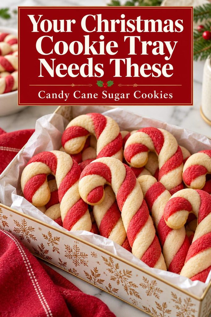 Christmas cookie tray with candy cane sugar cookies