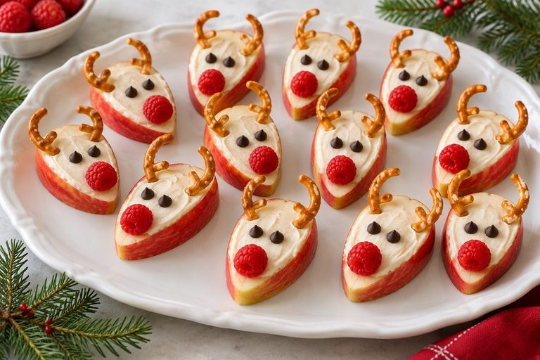 Cute Apple Cream Cheese Reindeer Snack