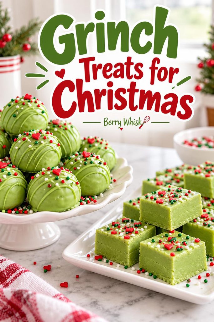 Pinterest pin featuring 25 easy Grinch party food ideas